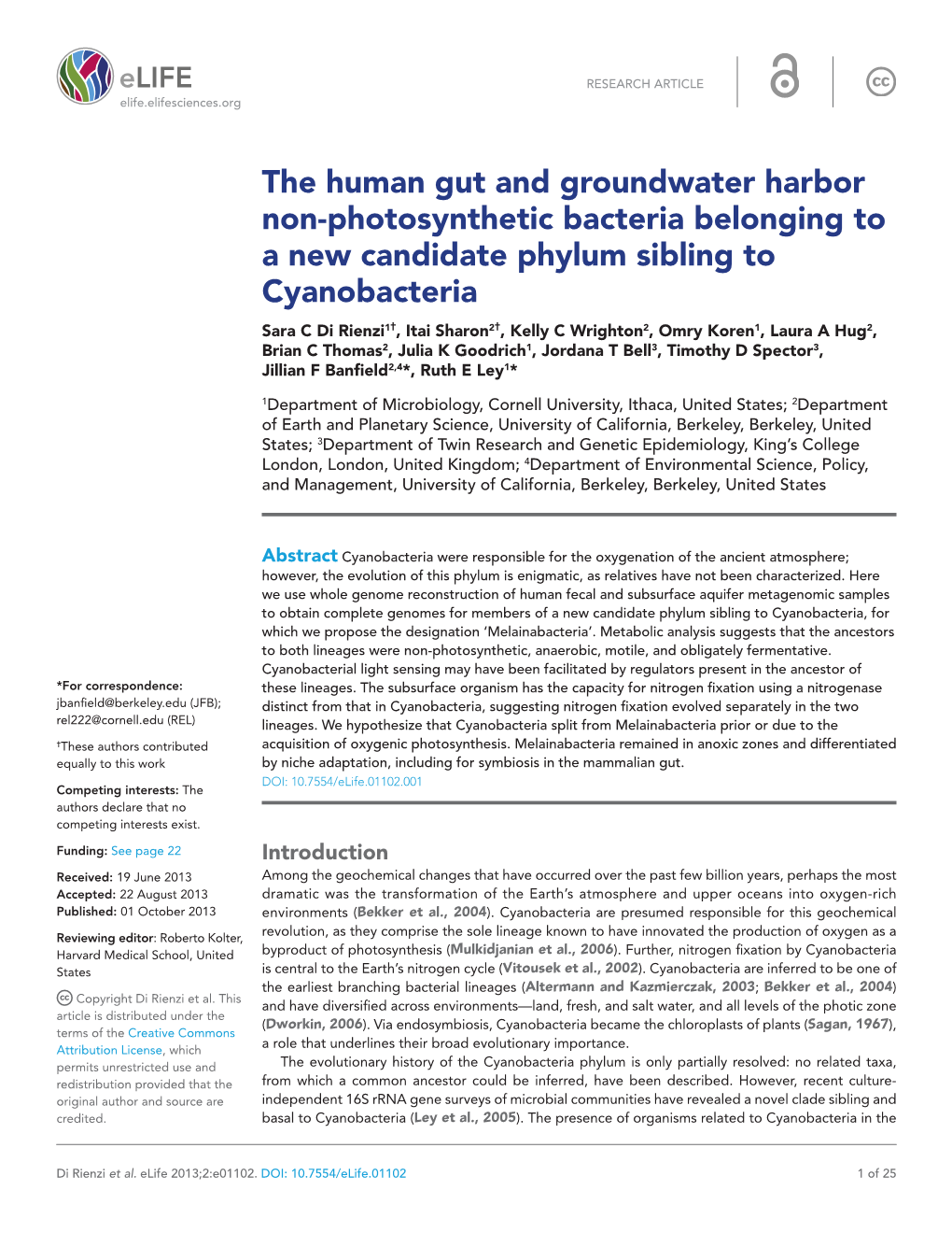 The Human Gut and Groundwater Harbor Non-Photosynthetic Bacteria