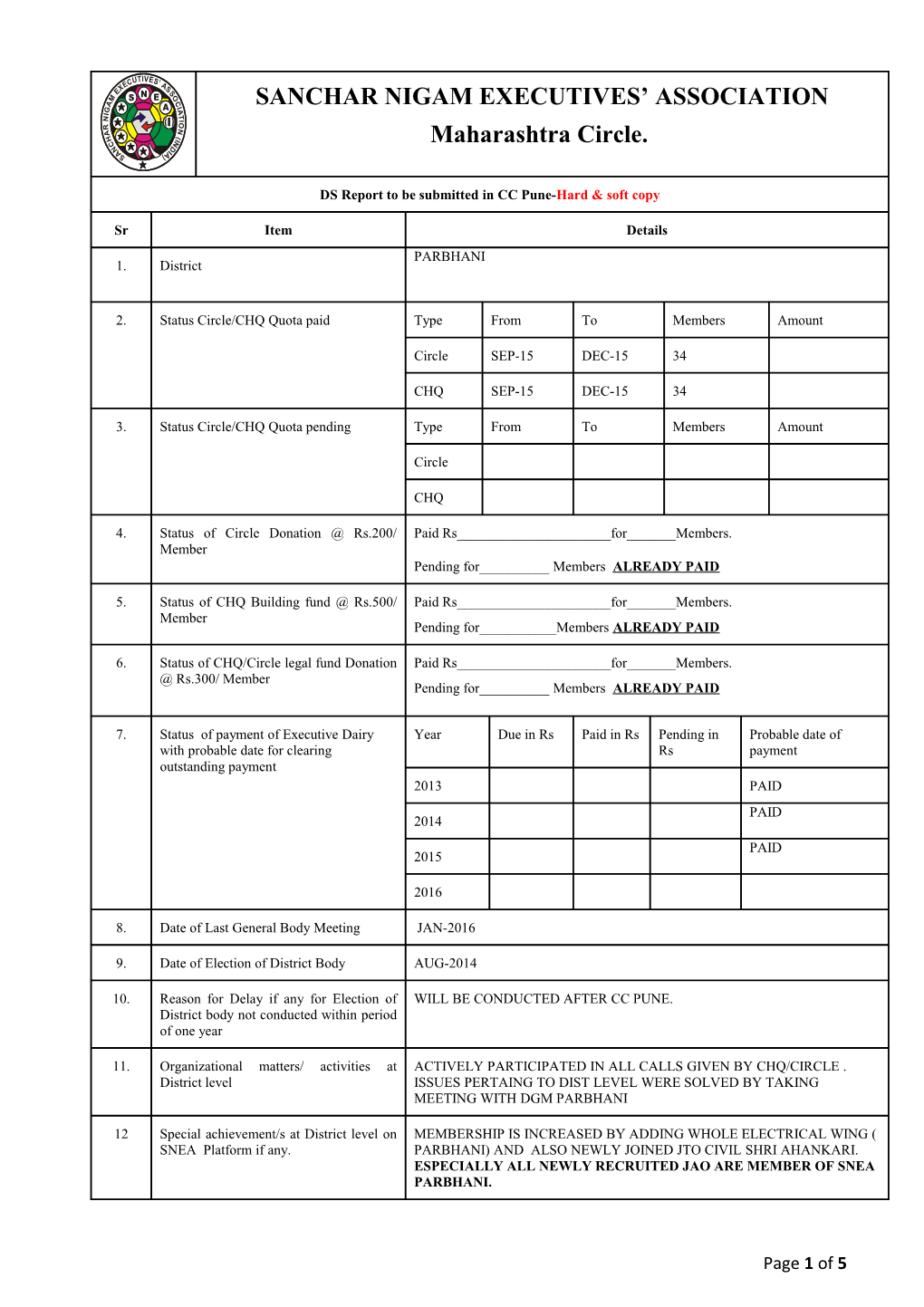 Detail List of Members Showing Name, Desgn, Mobile Number, Email ID (If Possible) With