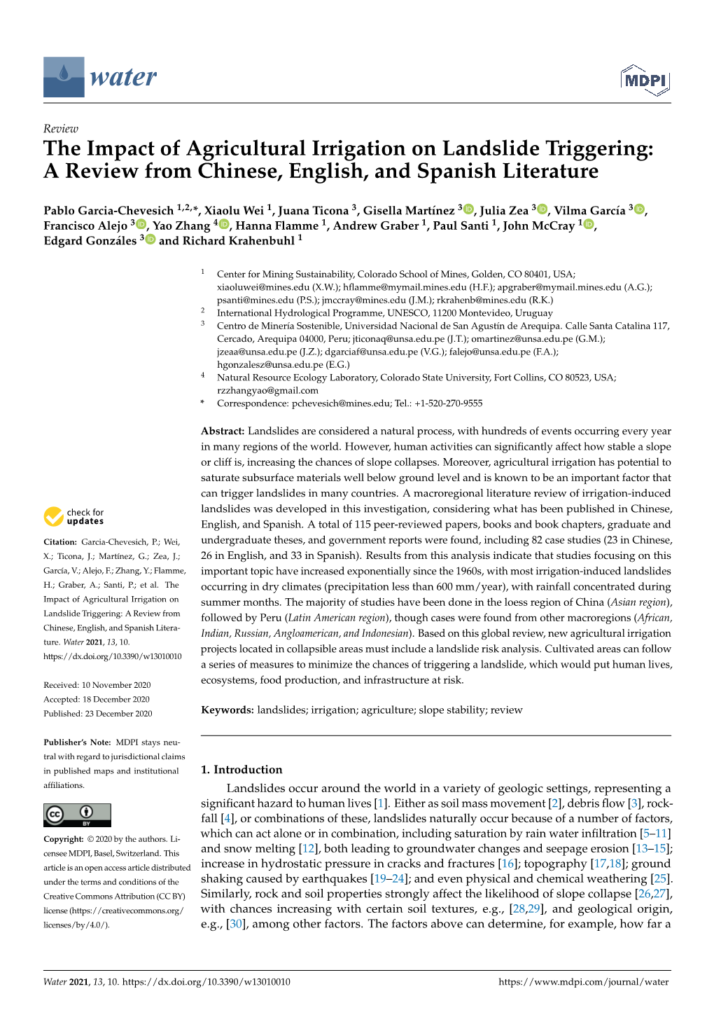 The Impact of Agricultural Irrigation on Landslide Triggering: a Review from Chinese, English, and Spanish Literature