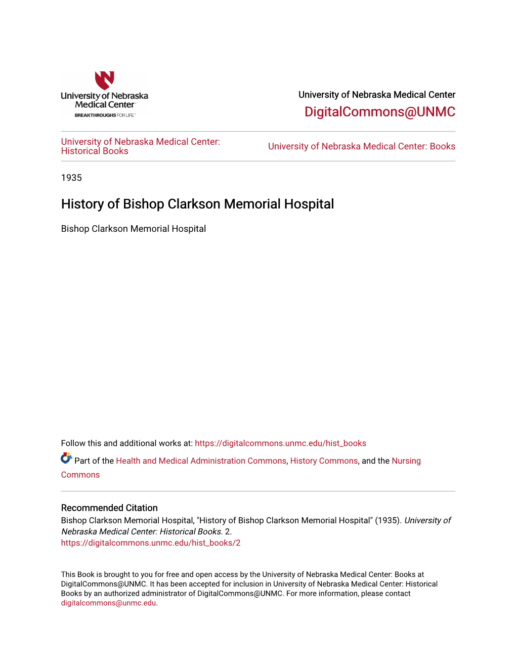 History of Bishop Clarkson Memorial Hospital