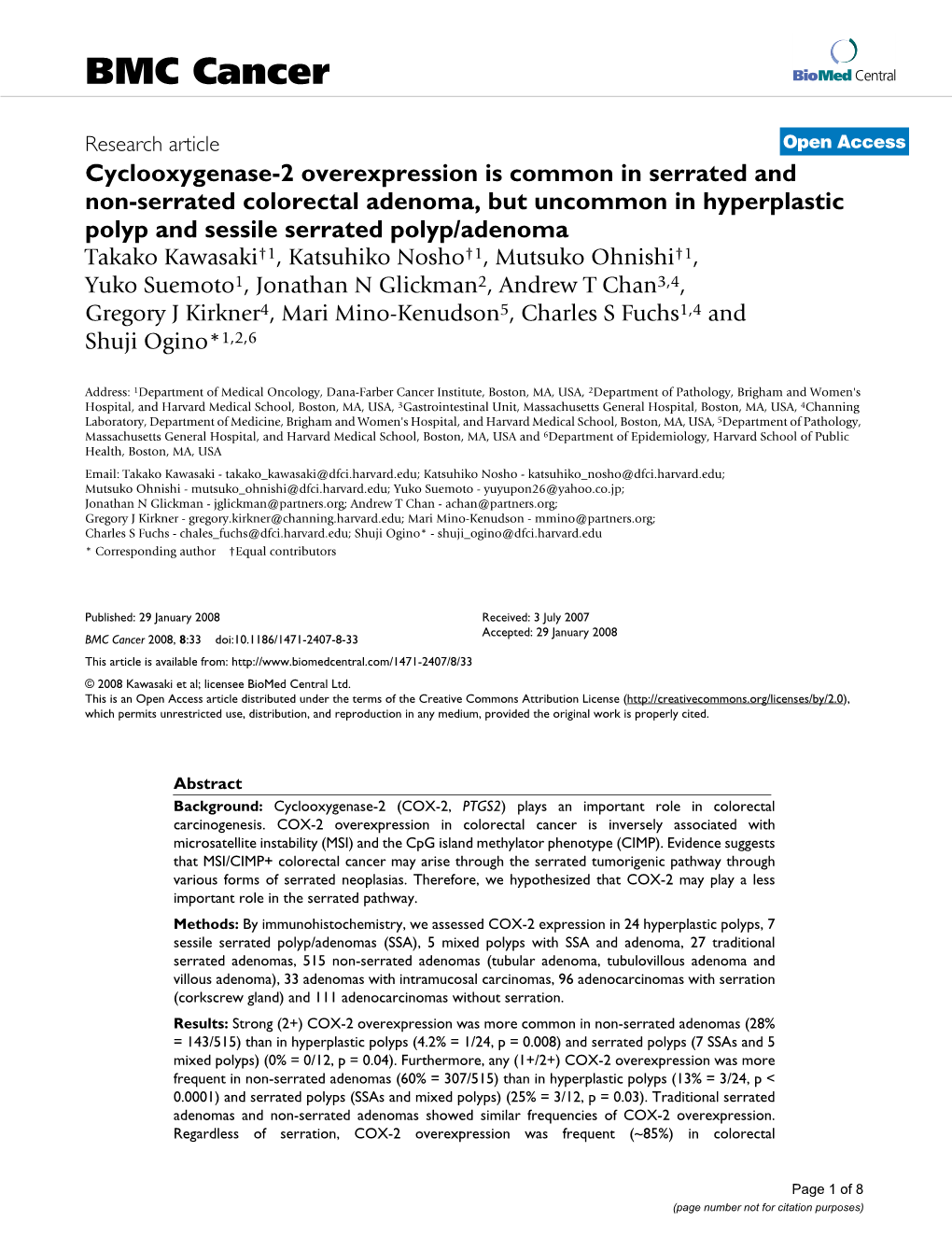 Cyclooxygenase-2 Overexpression Is Common in Serrated and Non