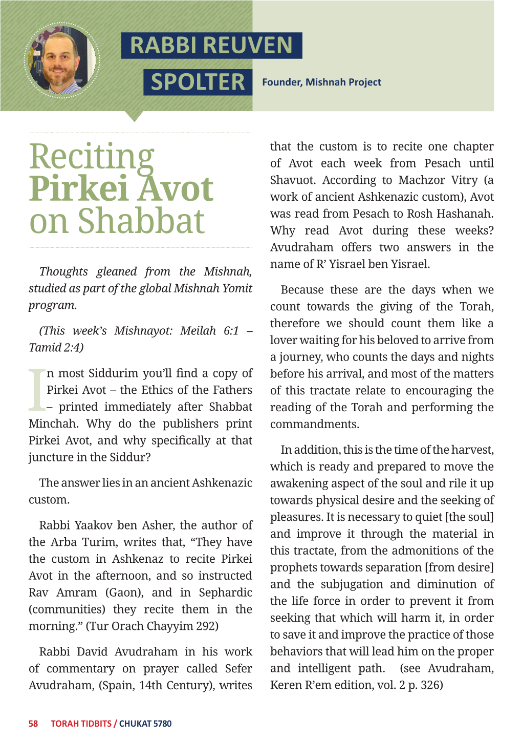 Reciting Pirkei Avot on Shabbat