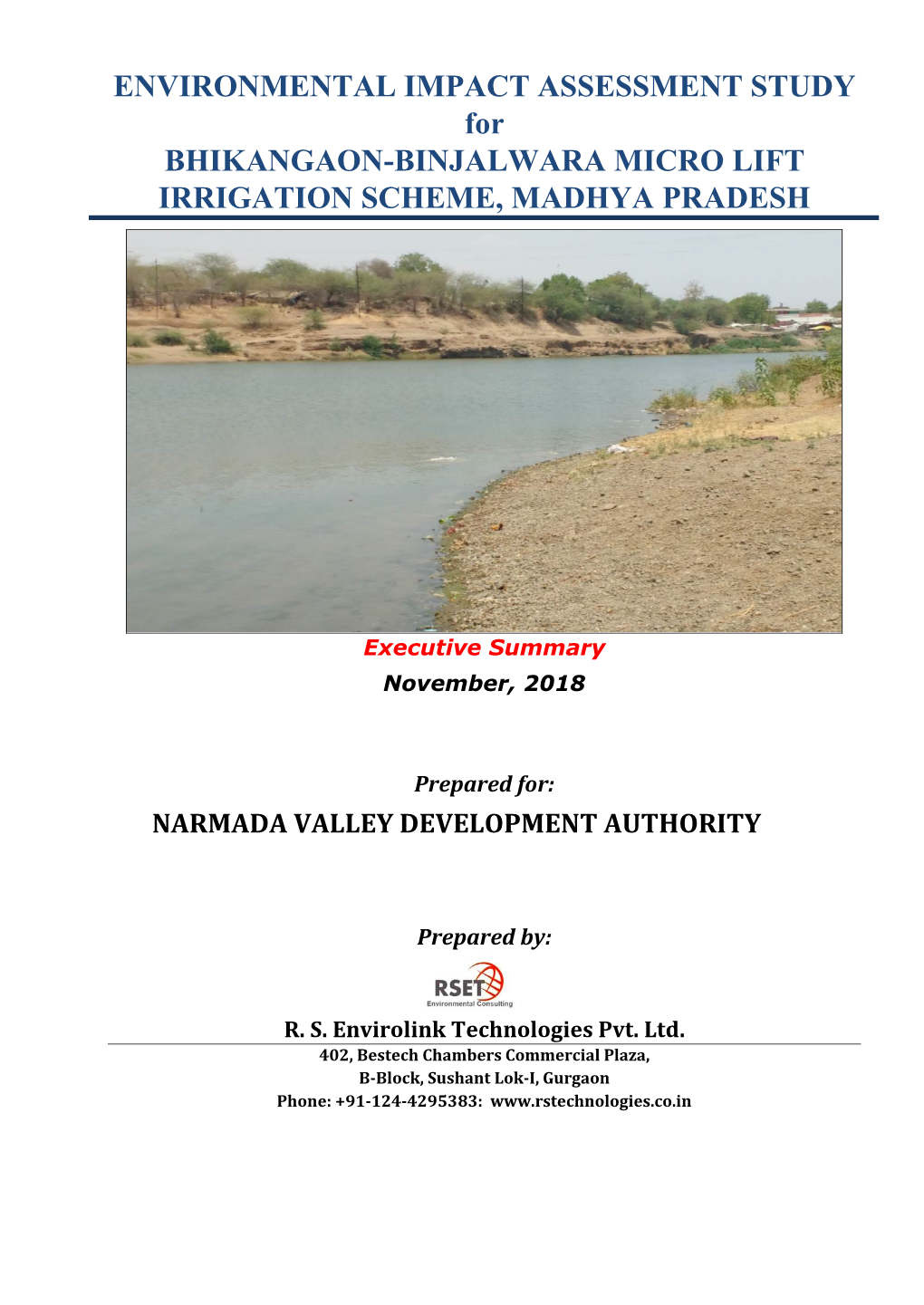 ENVIRONMENTAL IMPACT ASSESSMENT STUDY for BHIKANGAON-BINJALWARA MICRO LIFT IRRIGATION SCHEME, MADHYA PRADESH