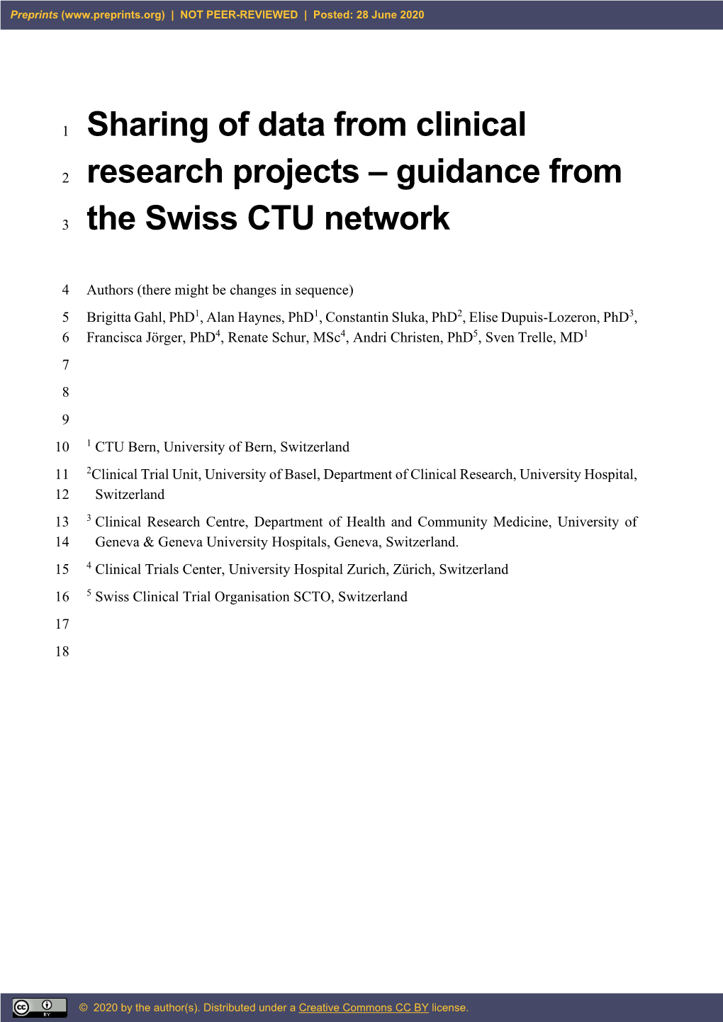Sharing of Data from Clinical Research Projects – Guidance from the Swiss