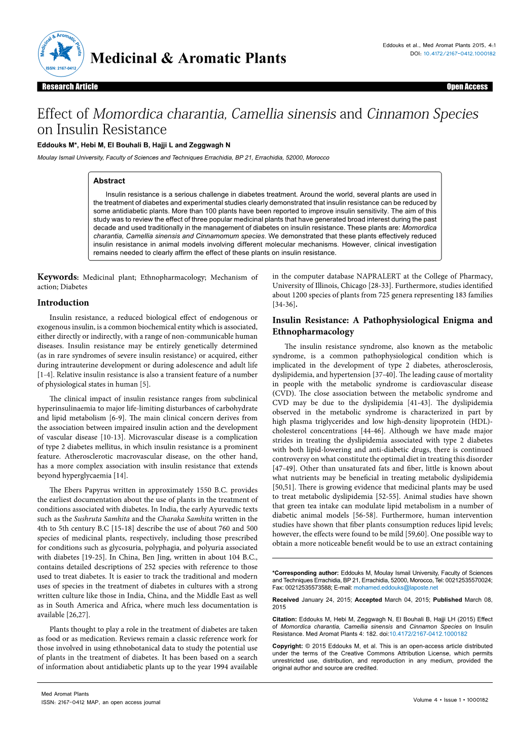 Effect of Momordica Charantia, Camellia Sinensis and Cinnamon