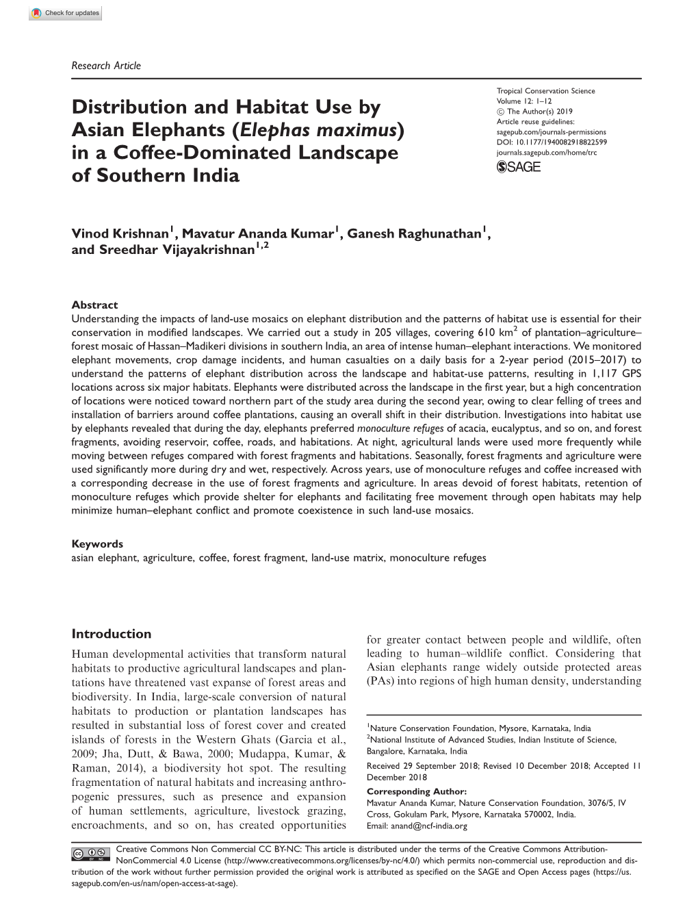 Distribution and Habitat Use by Asian Elephants (Elephas Maximus) in A