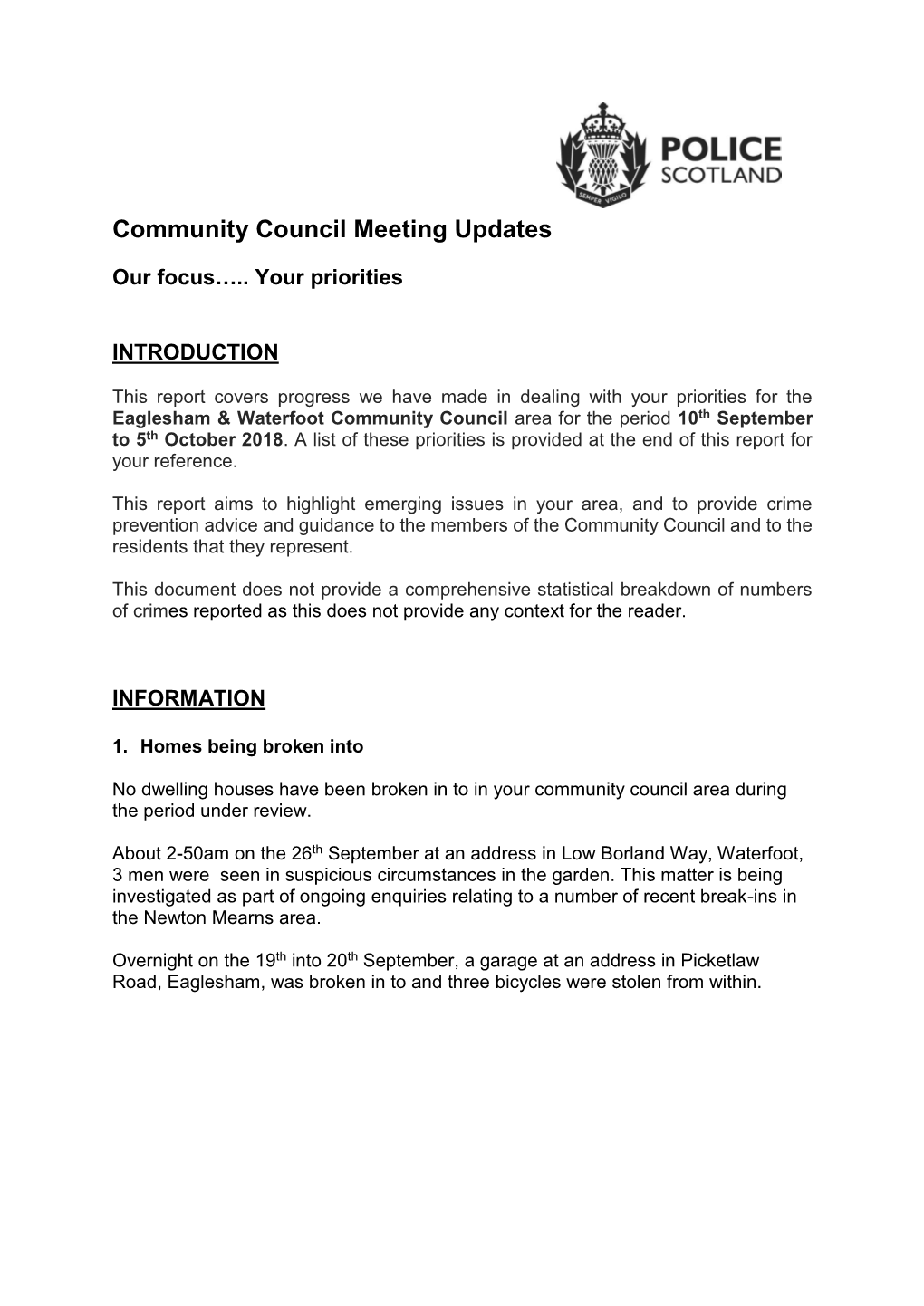 Community Council Meeting Updates