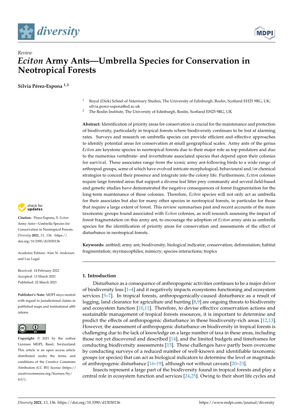 Eciton Army Ants—Umbrella Species for Conservation in Neotropical Forests