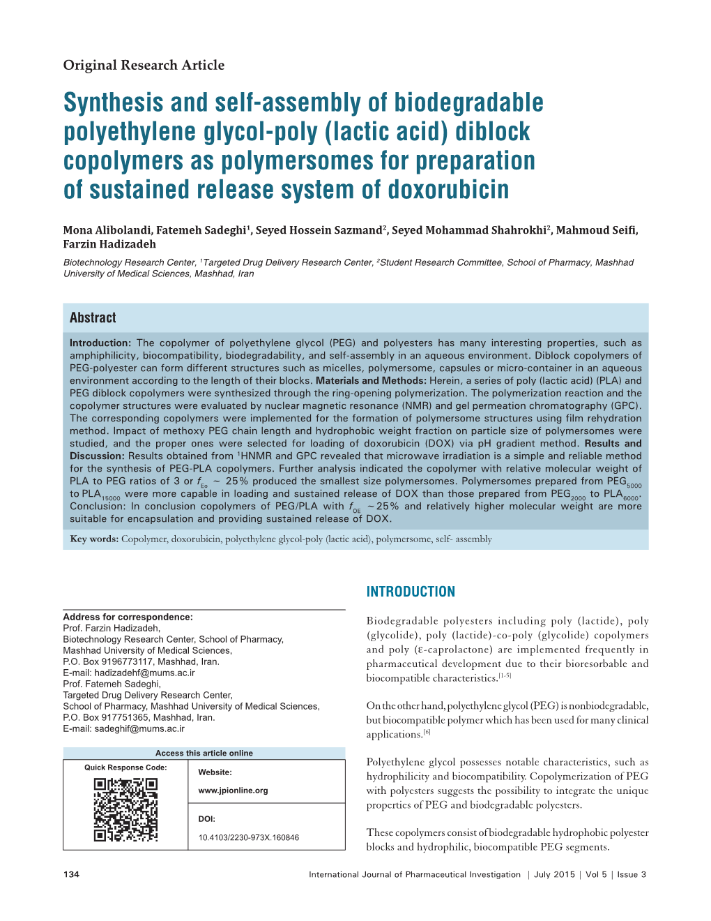 Synthesis and Self-Assembly of Biodegradable Polyethylene Glycol