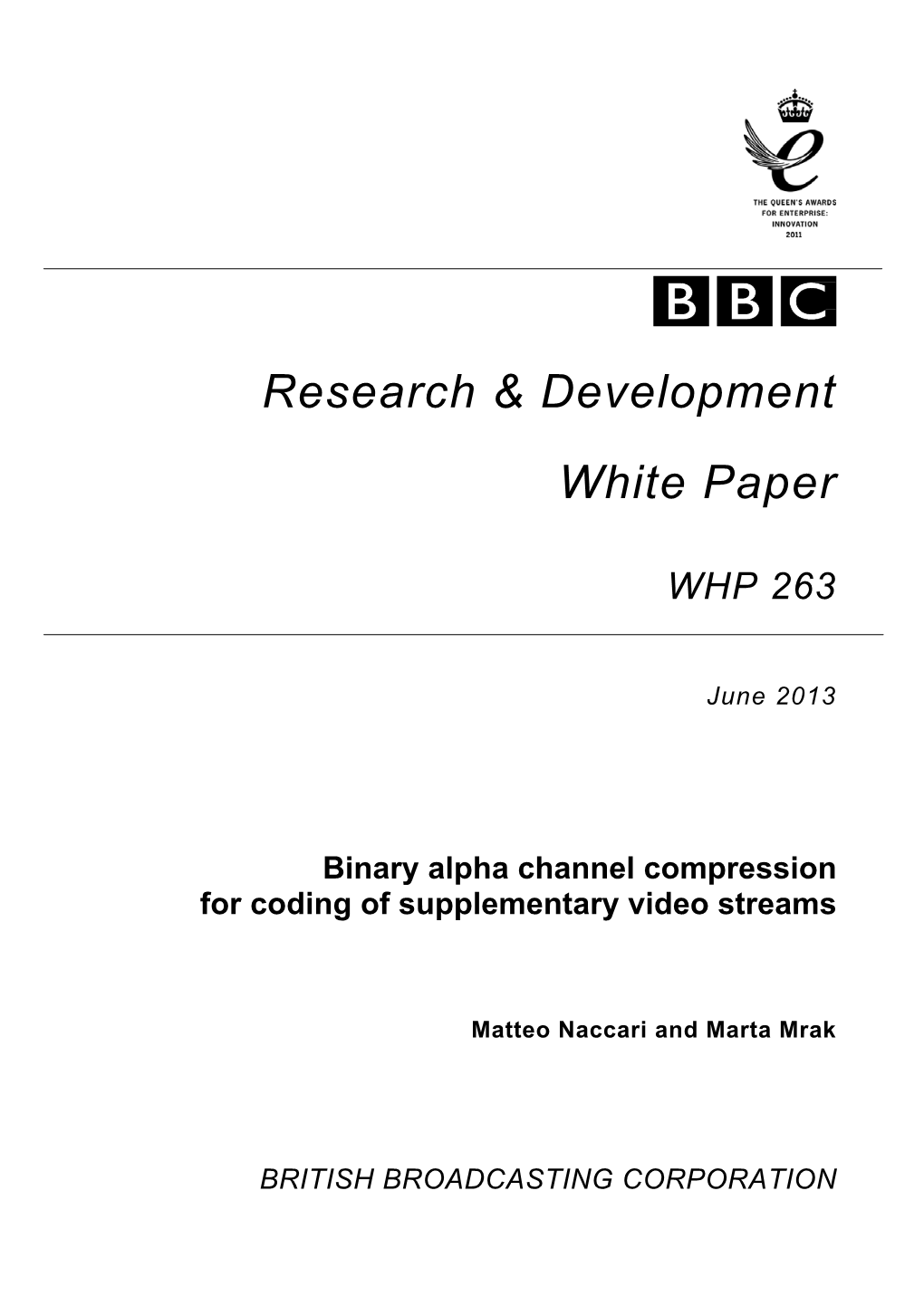 BBC R&D White Paper WHP263
