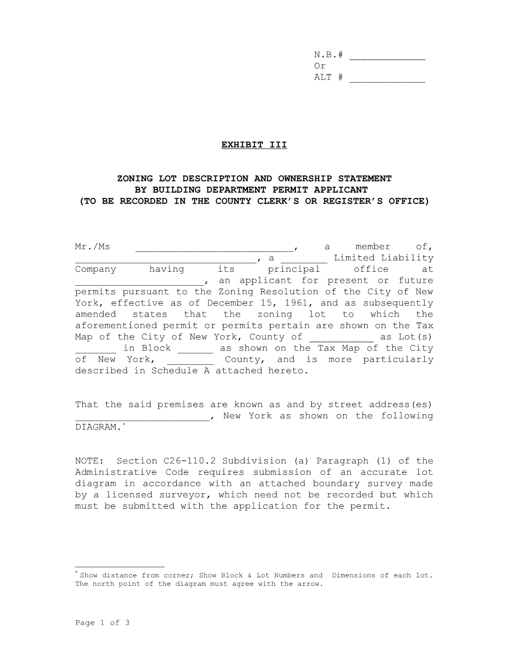 Zoning Lot Description and Ownership Statement