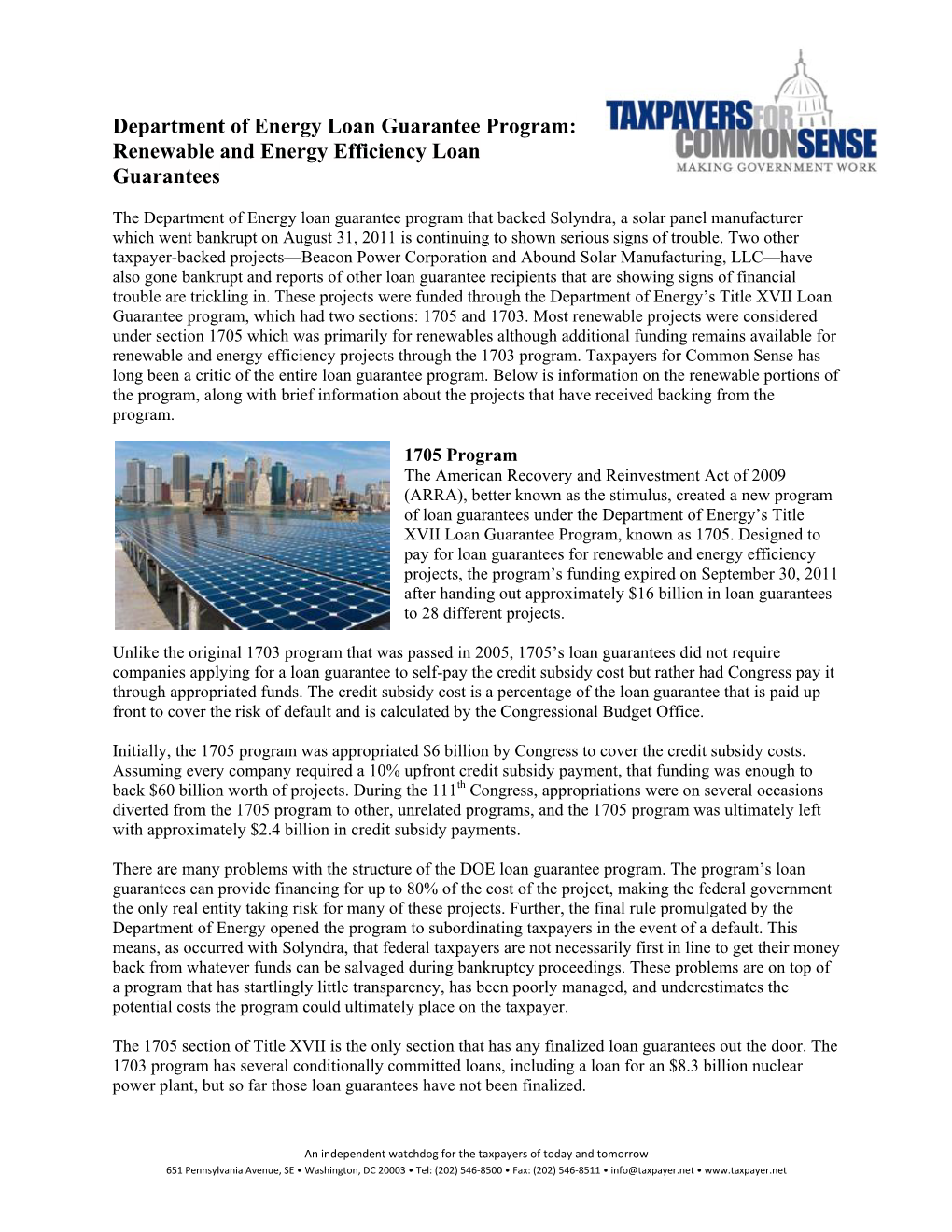 Renewable and Energy Efficiency Loan Guarantees