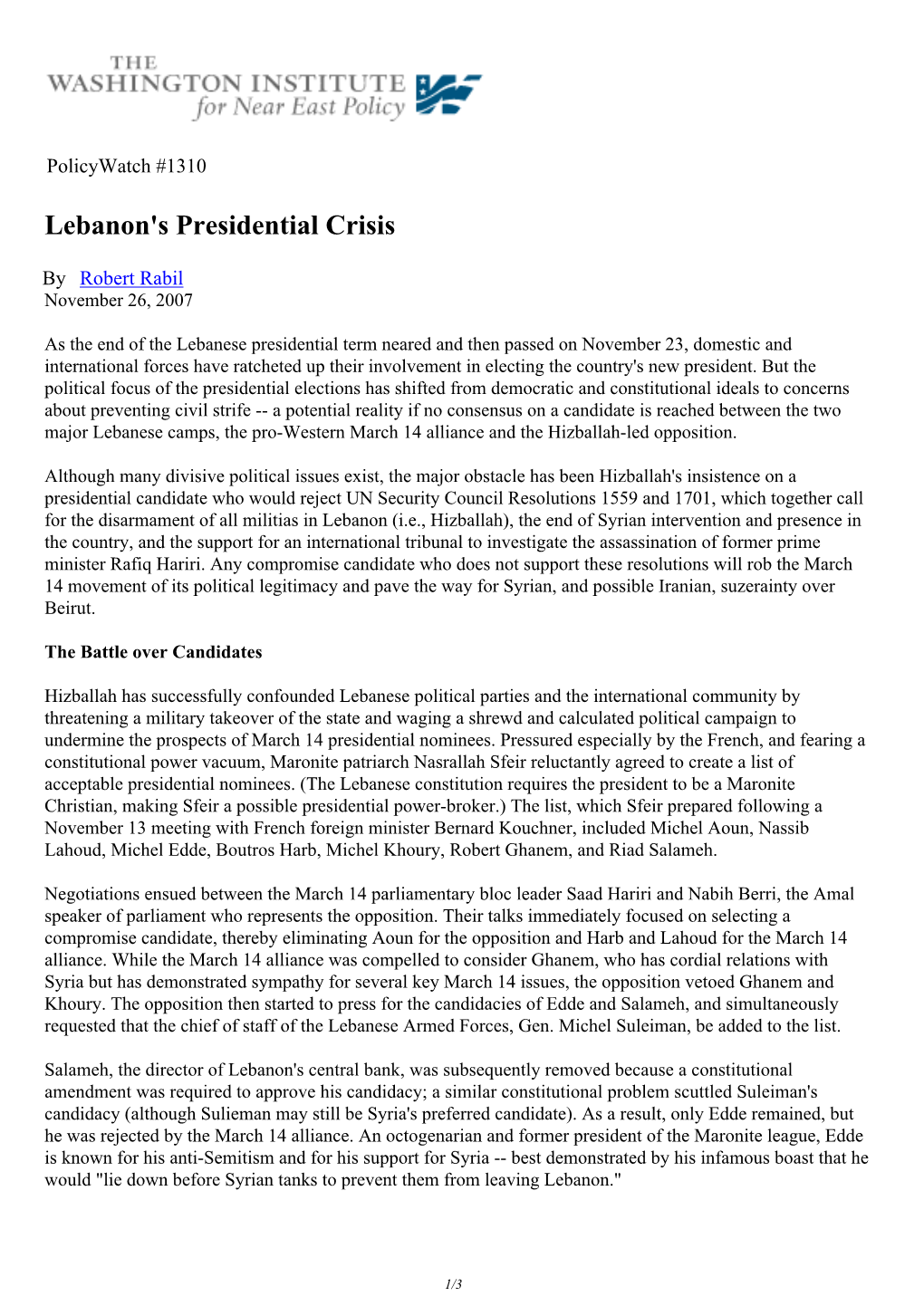 Lebanon's Presidential Crisis