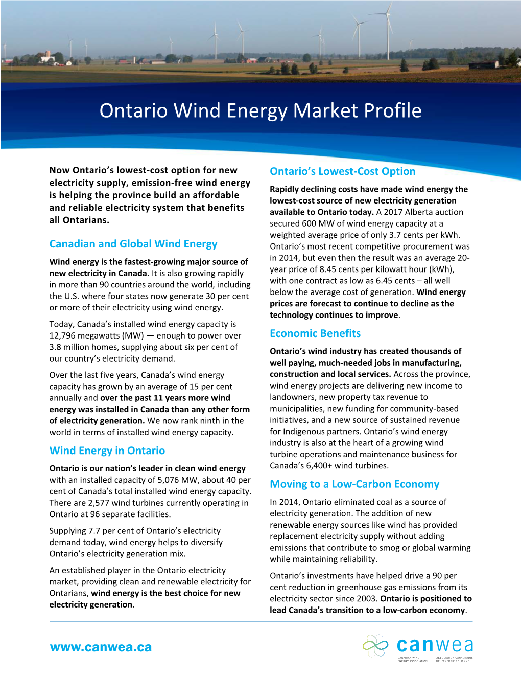 Ontario Wind Energy Market Profile