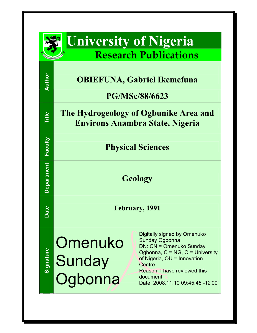 Geology of Ogbunike Area And