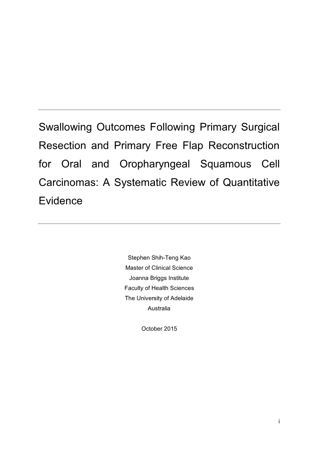 Swallowing Outcomes Following Primary Surgical Resection And