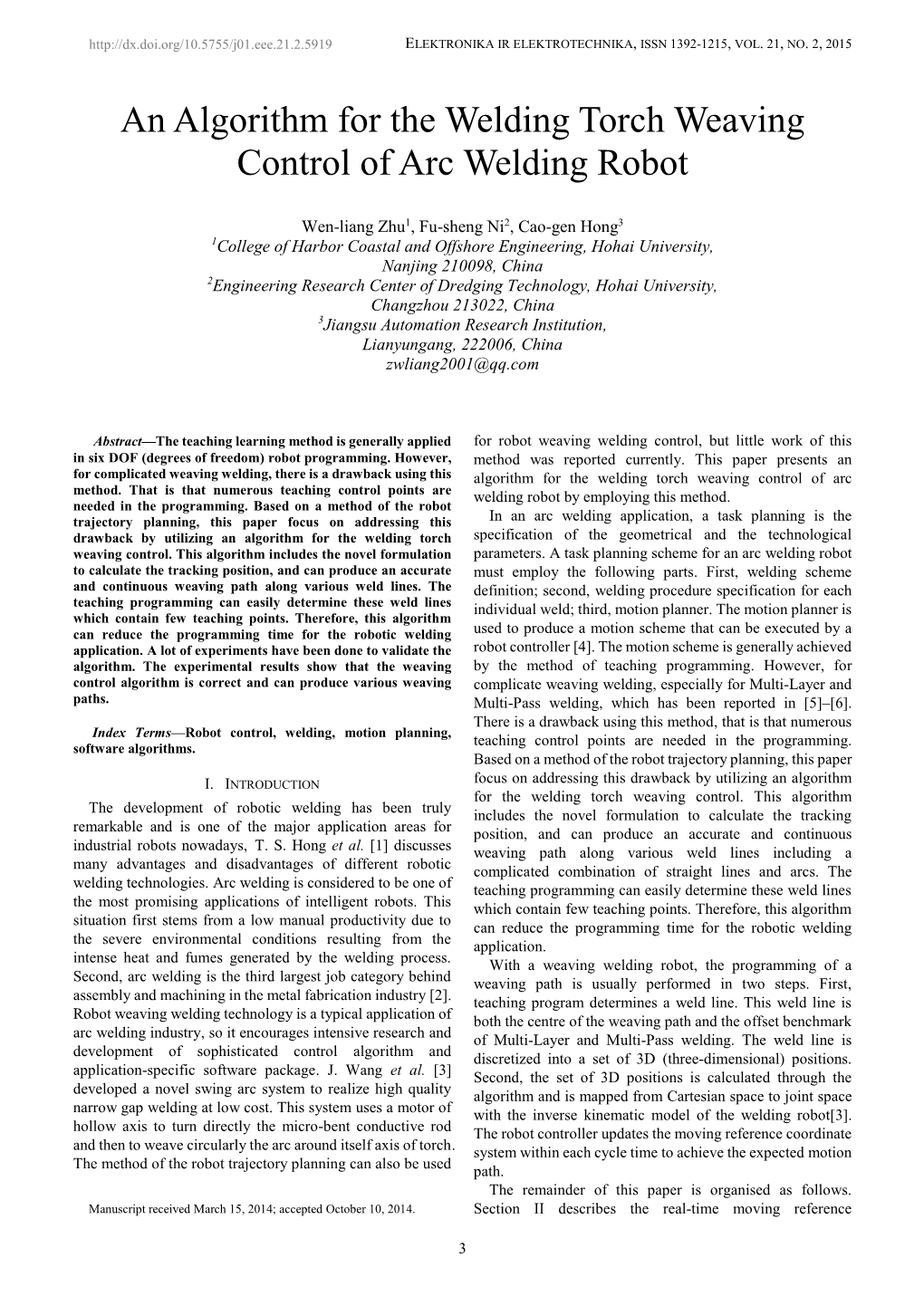 An Algorithm for the Welding Torch Weaving Control of Arc Welding Robot