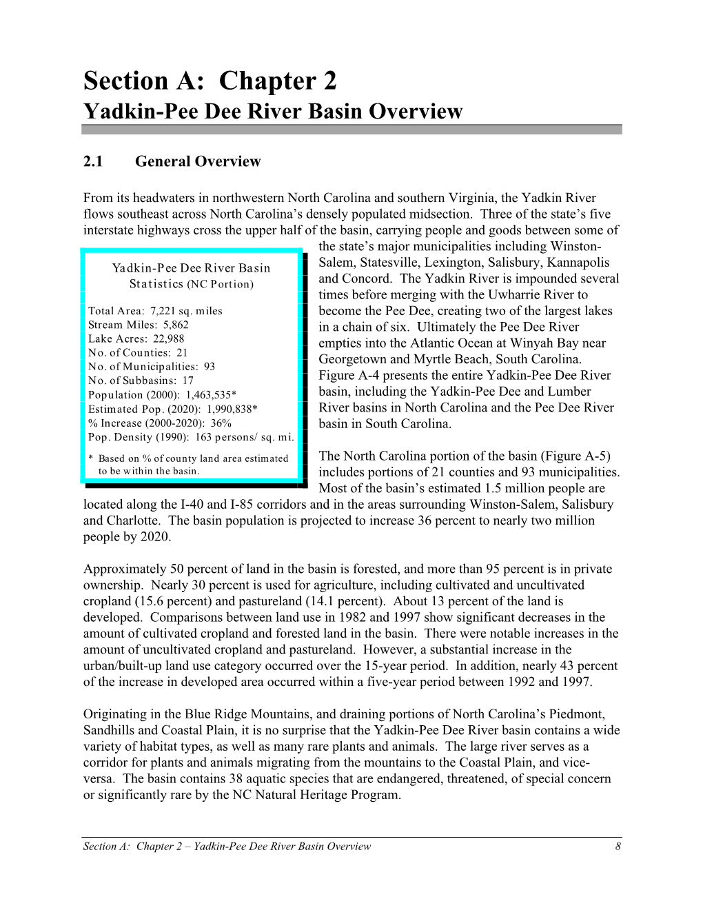 Section A: Chapter 2 Yadkin-Pee Dee River Basin Overview