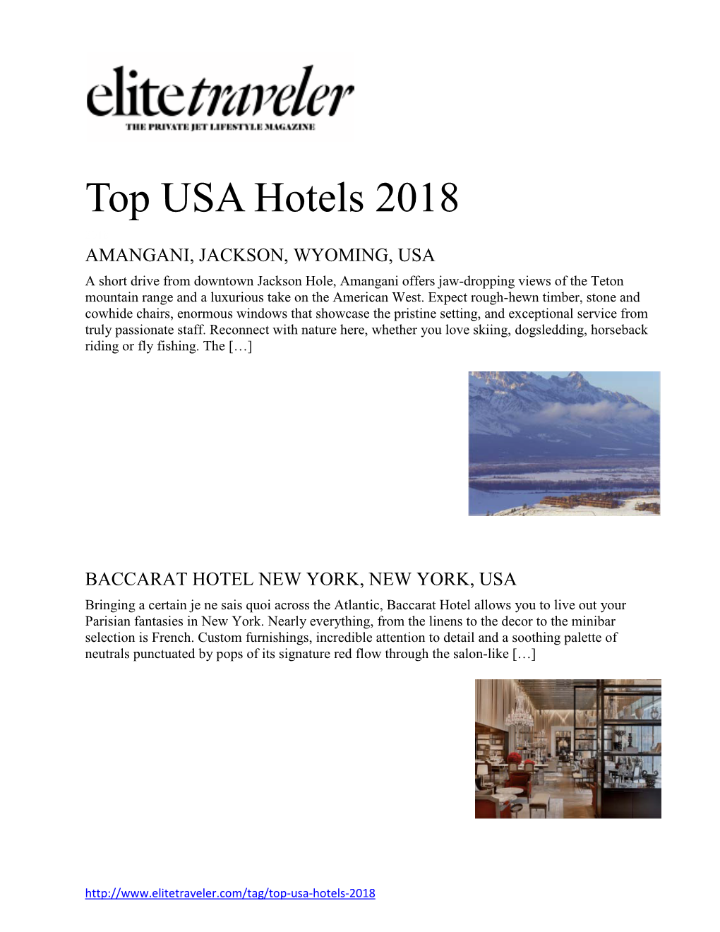 Top USA Hotels 2018