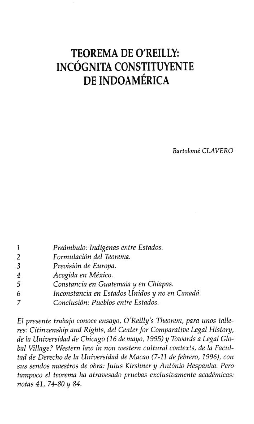 Teorema De O'reilly: Incógnita Constituyente De Indoamérica