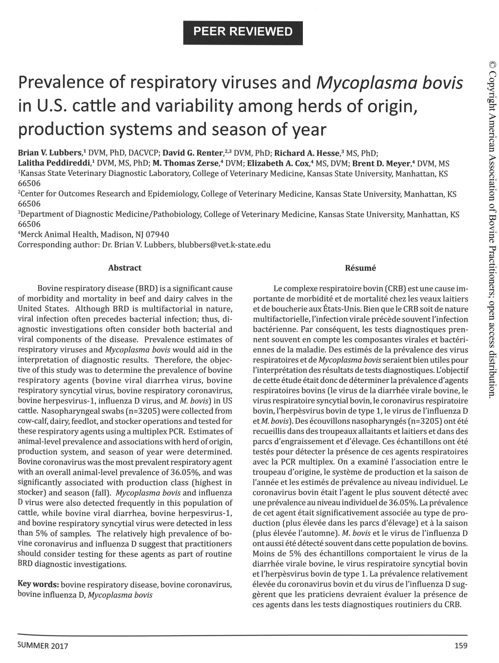 Prevalence of Respiratory Viruses and Mycoplasma Bovis in U.S. Cattle and Variability Among Herds of Origin, Production Systems and Season of Year