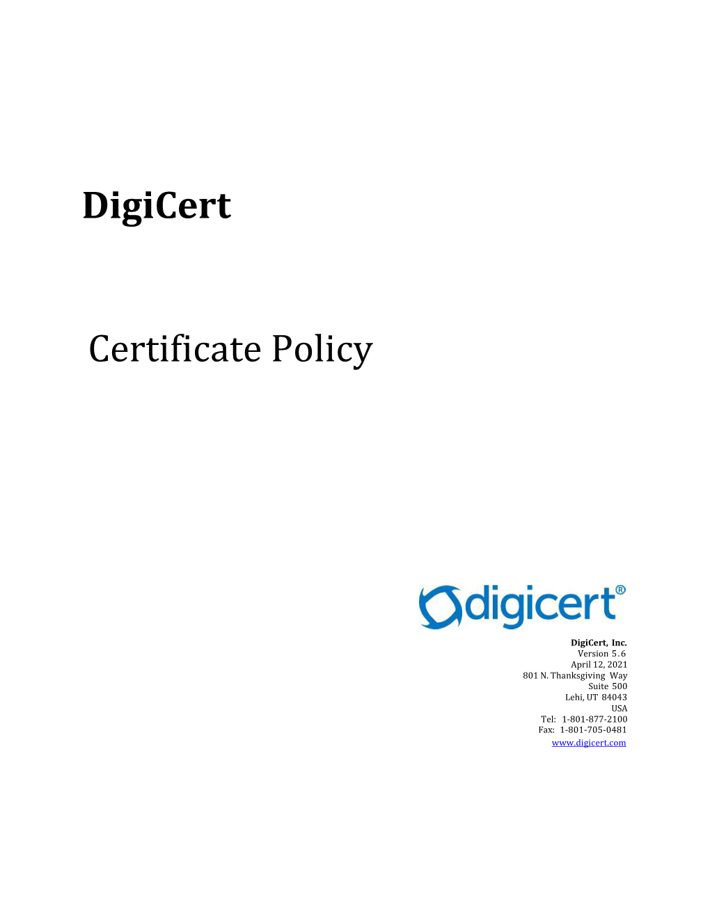 Digicert Certificate Policy Version