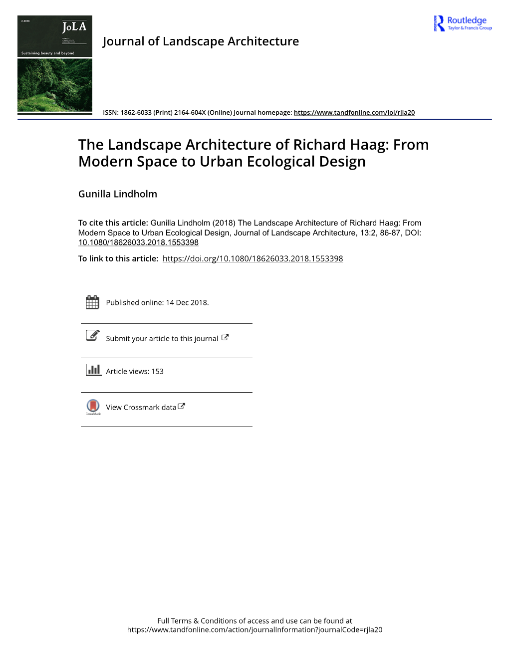 The Landscape Architecture of Richard Haag: from Modern Space to Urban Ecological Design
