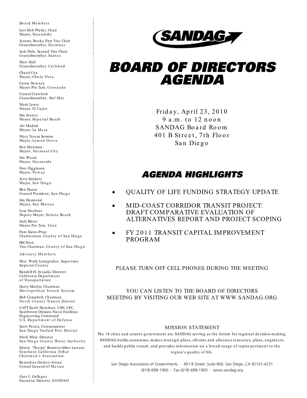 Board of Directors Meeting Agenda