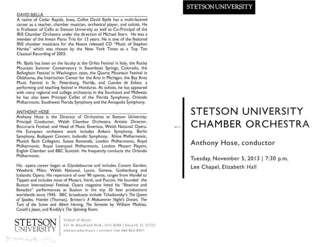 Stetson Stetson University Chamber Orchestra