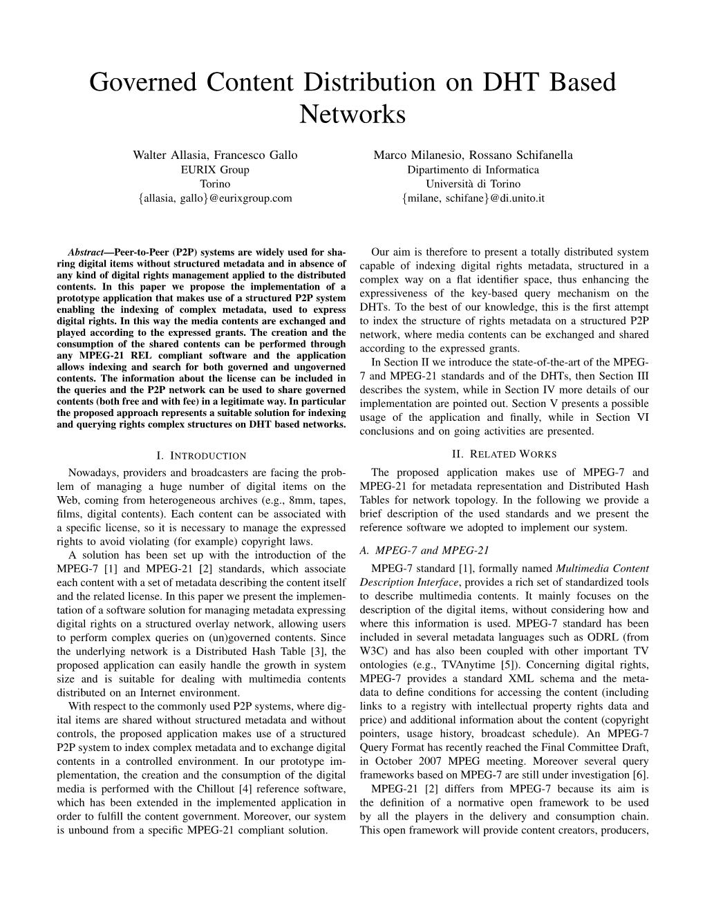 Governed Content Distribution on DHT Based Networks