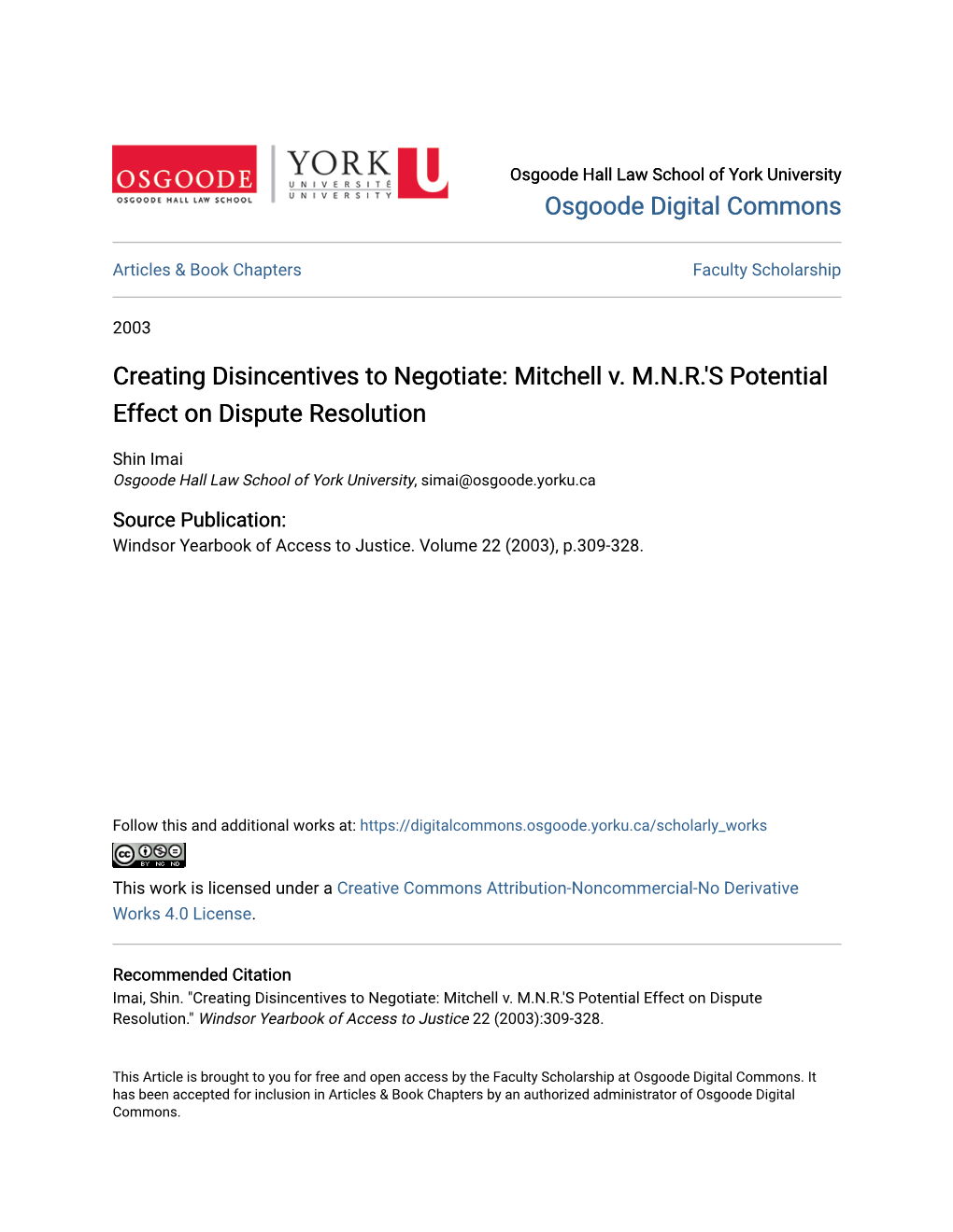 Mitchell V. MNR's Potential Effect on Dispute Resolution