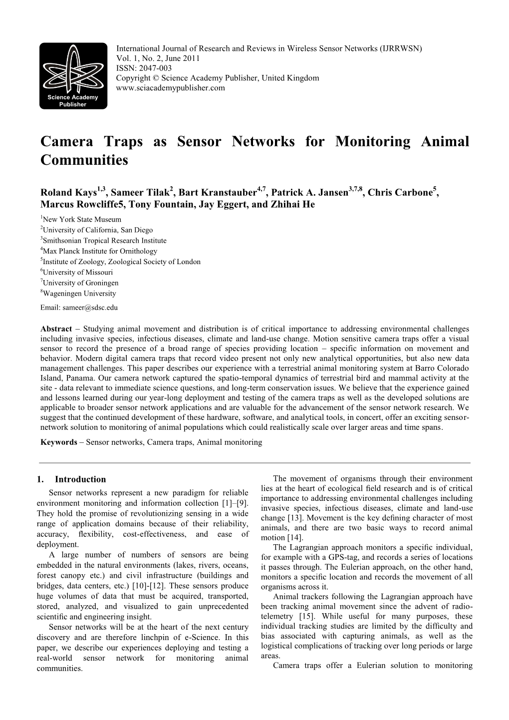 Camera Traps As Sensor Networks for Monitoring Animal Communities