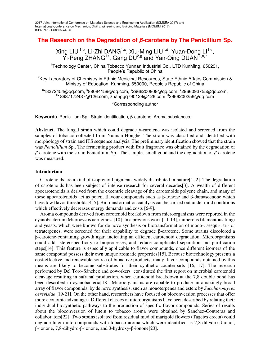 The Research on the Degradation of Β-Carotene by the Penicillium Sp