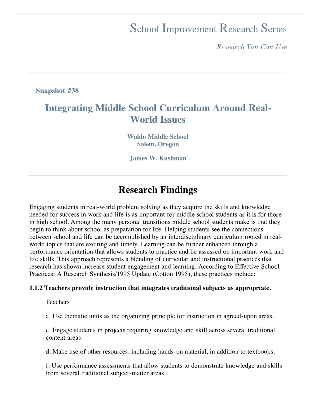 Integrating Middle School Curriculum Around Real-World Issues