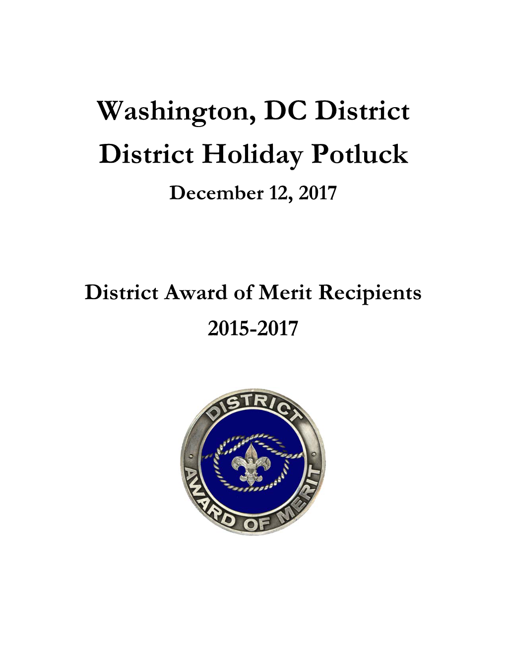 Washington, DC District District Holiday Potluck December 12, 2017