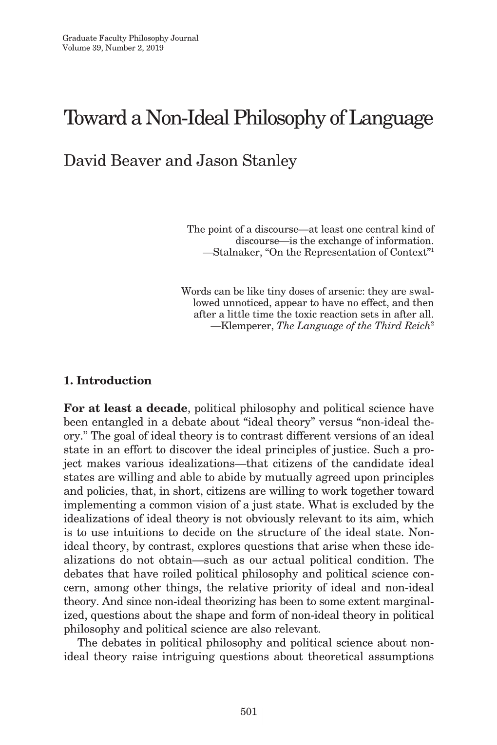 Toward a Non-Ideal Philosophy of Language