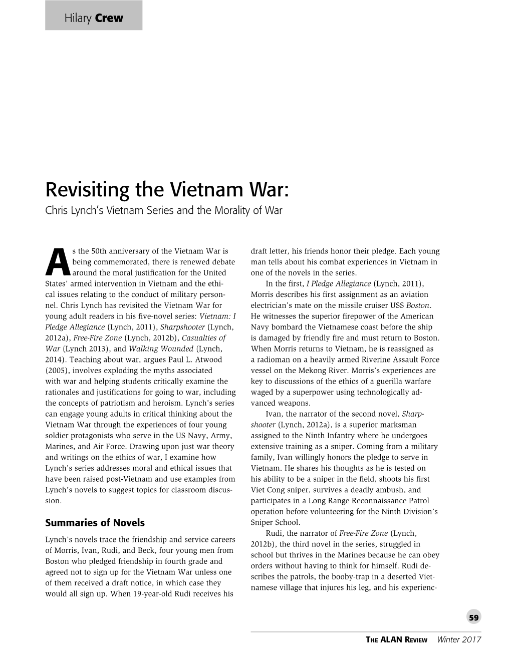 Revisiting the Vietnam War: Chris Lynch’S Vietnam Series and the Morality of War