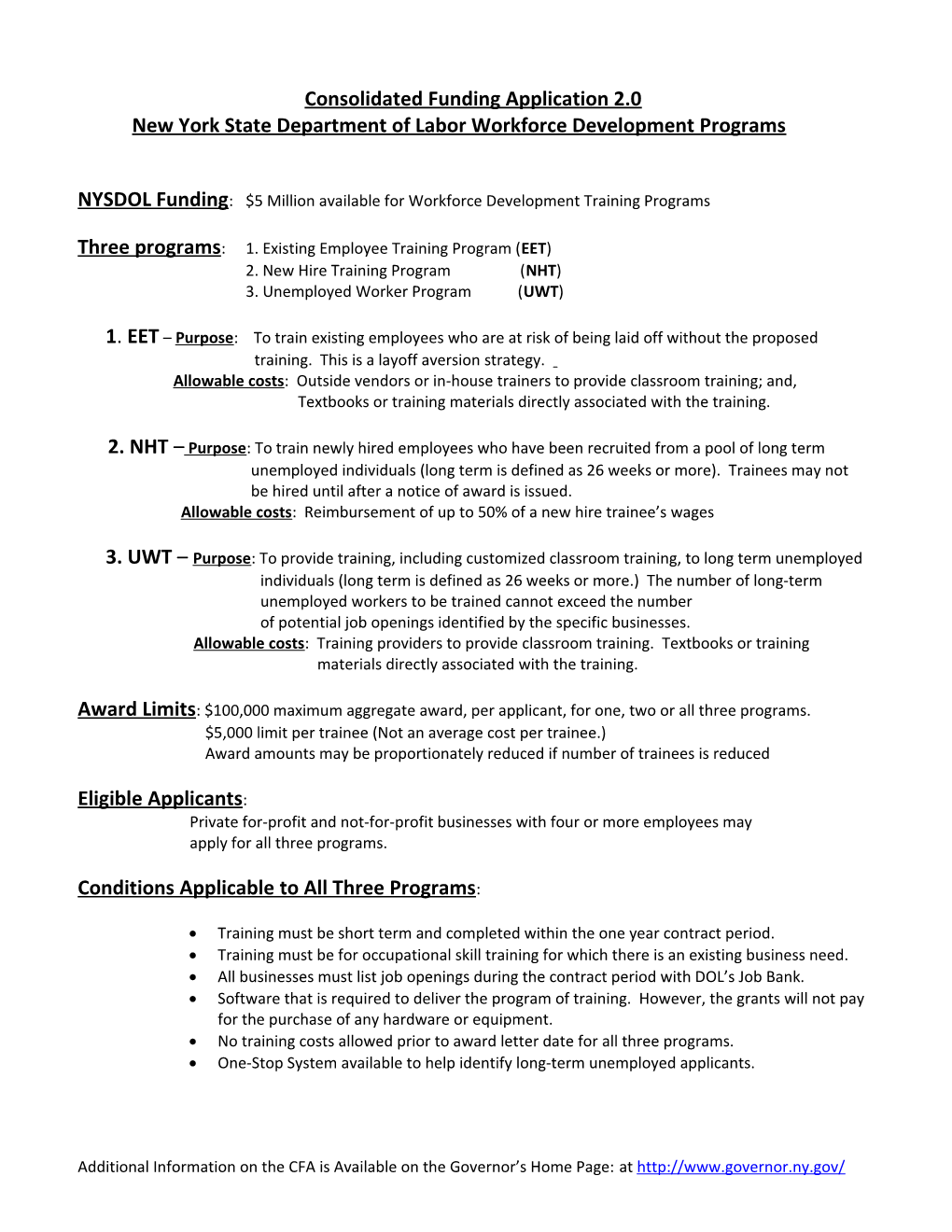 New York State Department of Labor Workforce Development Programs