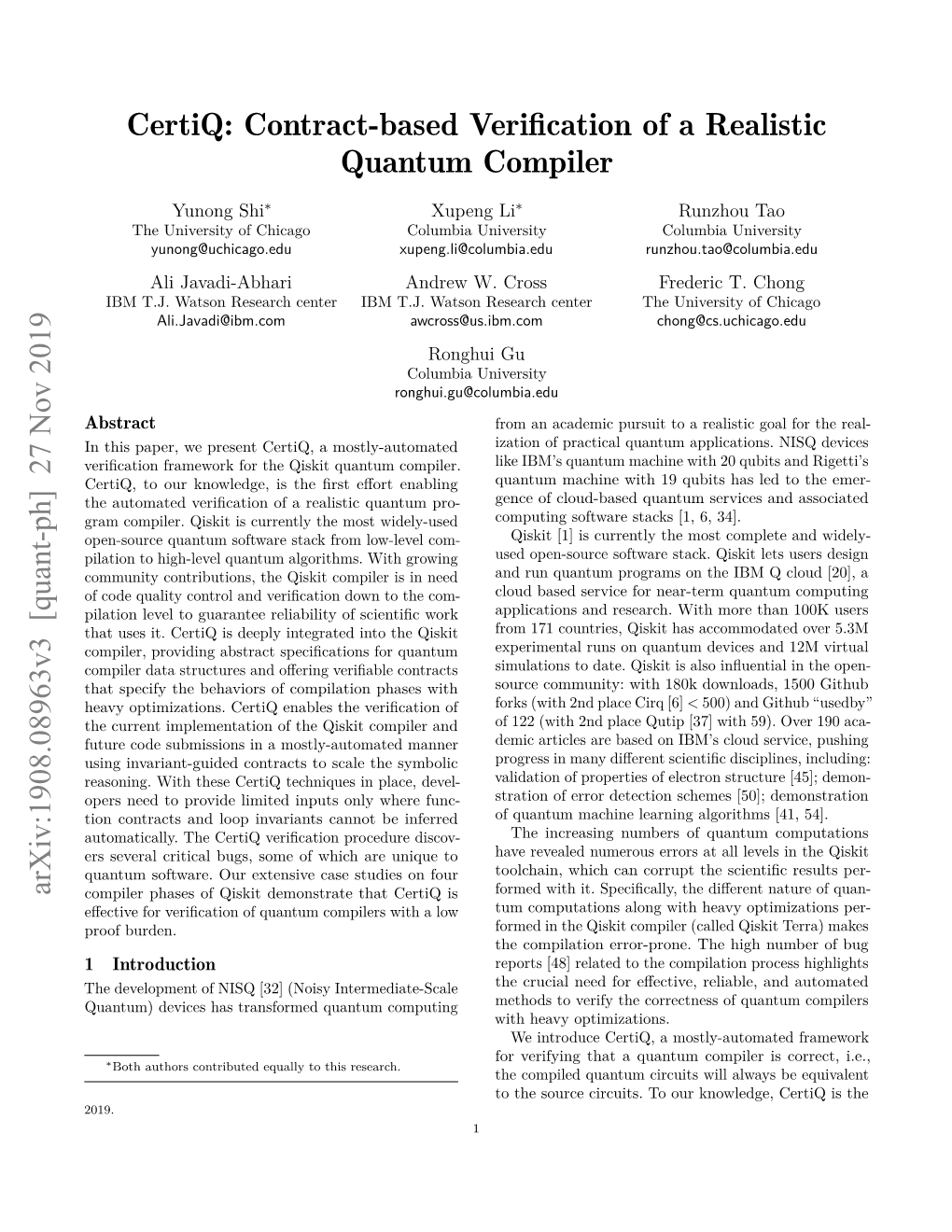 Certiq: Contract-Based Verification of a Realistic Quantum Compiler