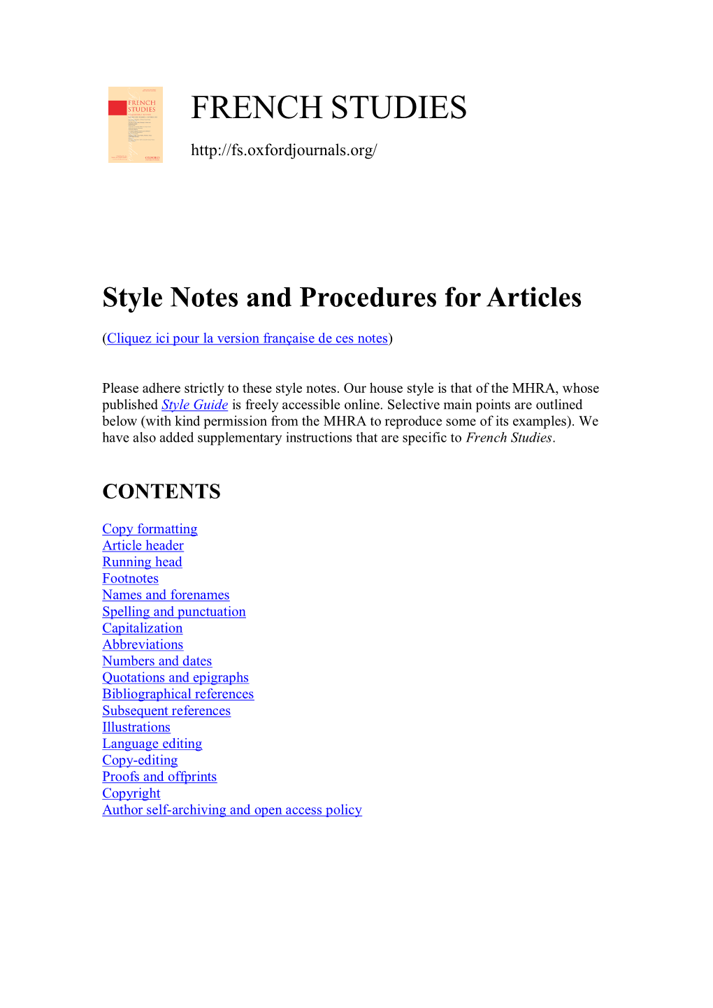 Style Notes for Articles