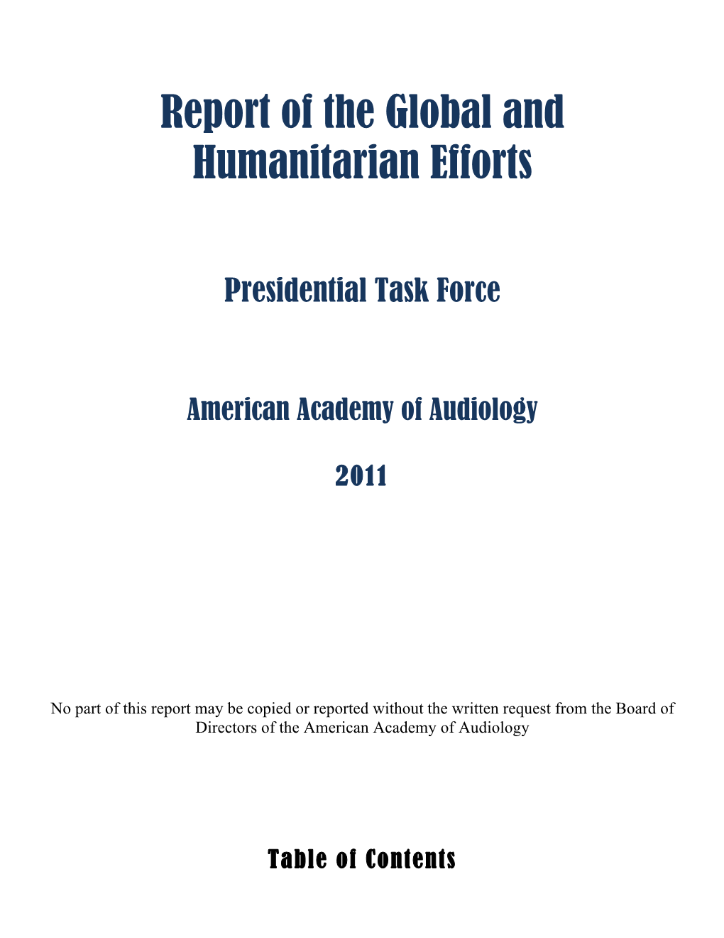 Report of the Global and Humanitarian Efforts