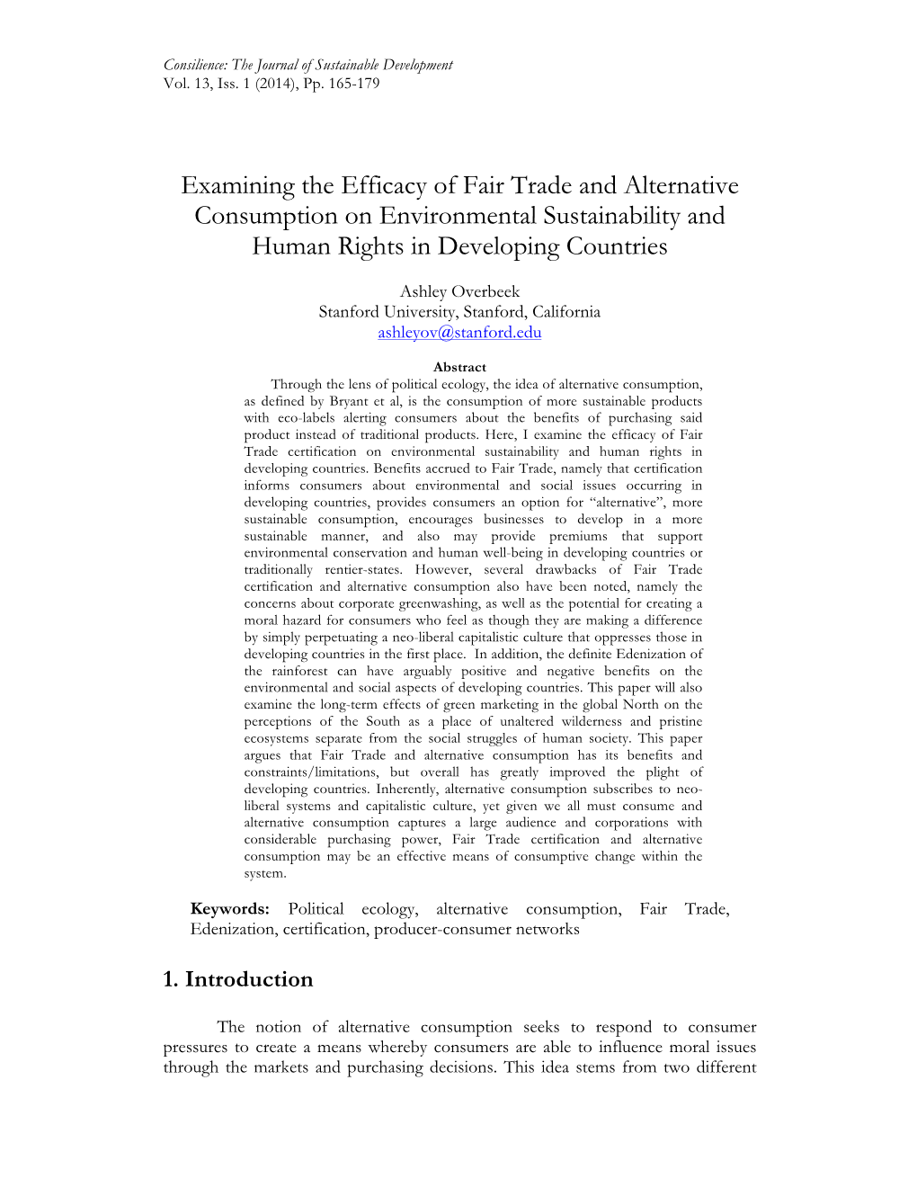 Examining the Efficacy of Fair Trade and Alternative Consumption on Environmental Sustainability and Human Rights in Developing Countries