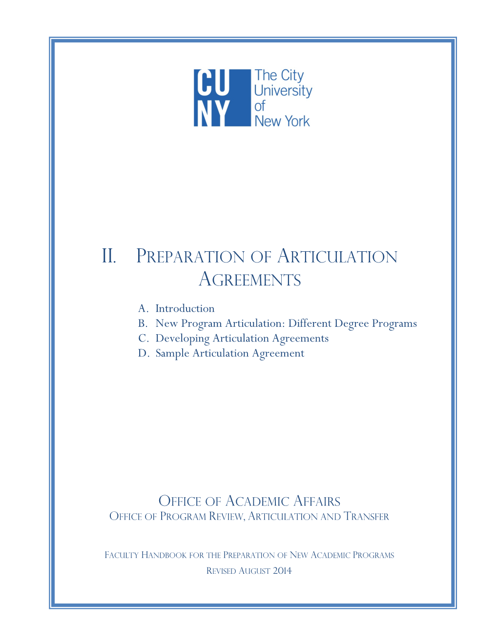 Ii. Preparation of Articulation Agreements