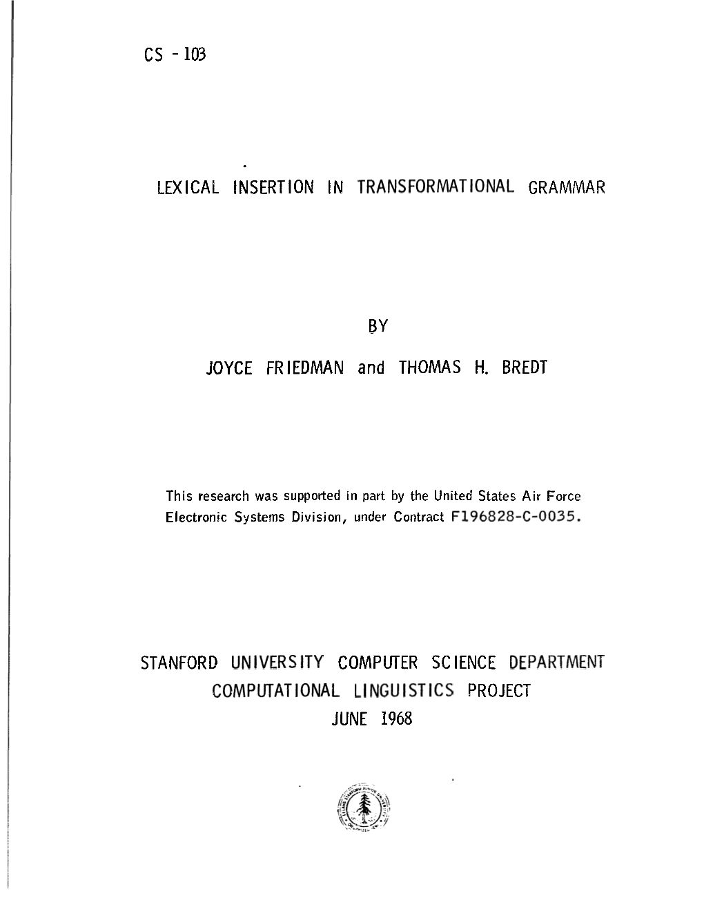 Cs -103 LEXICAL ,Lisertlon in TRANSFORMATIONAL GRAMMAR