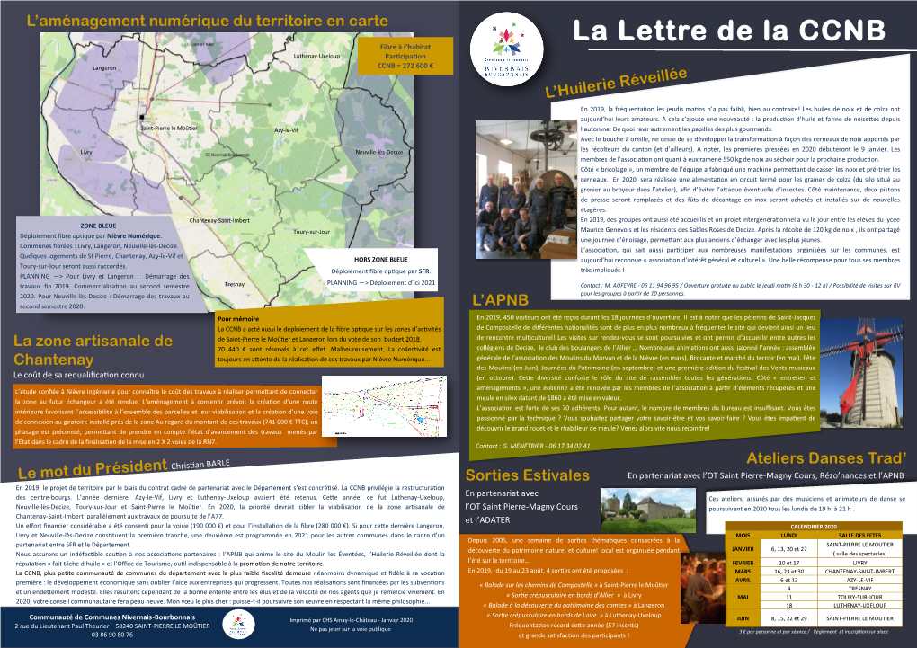 La Lettre De La CCNB Fibre À L’Habitat Luthenay-Uxeloup Participation Langeron CCNB = 272 600 €