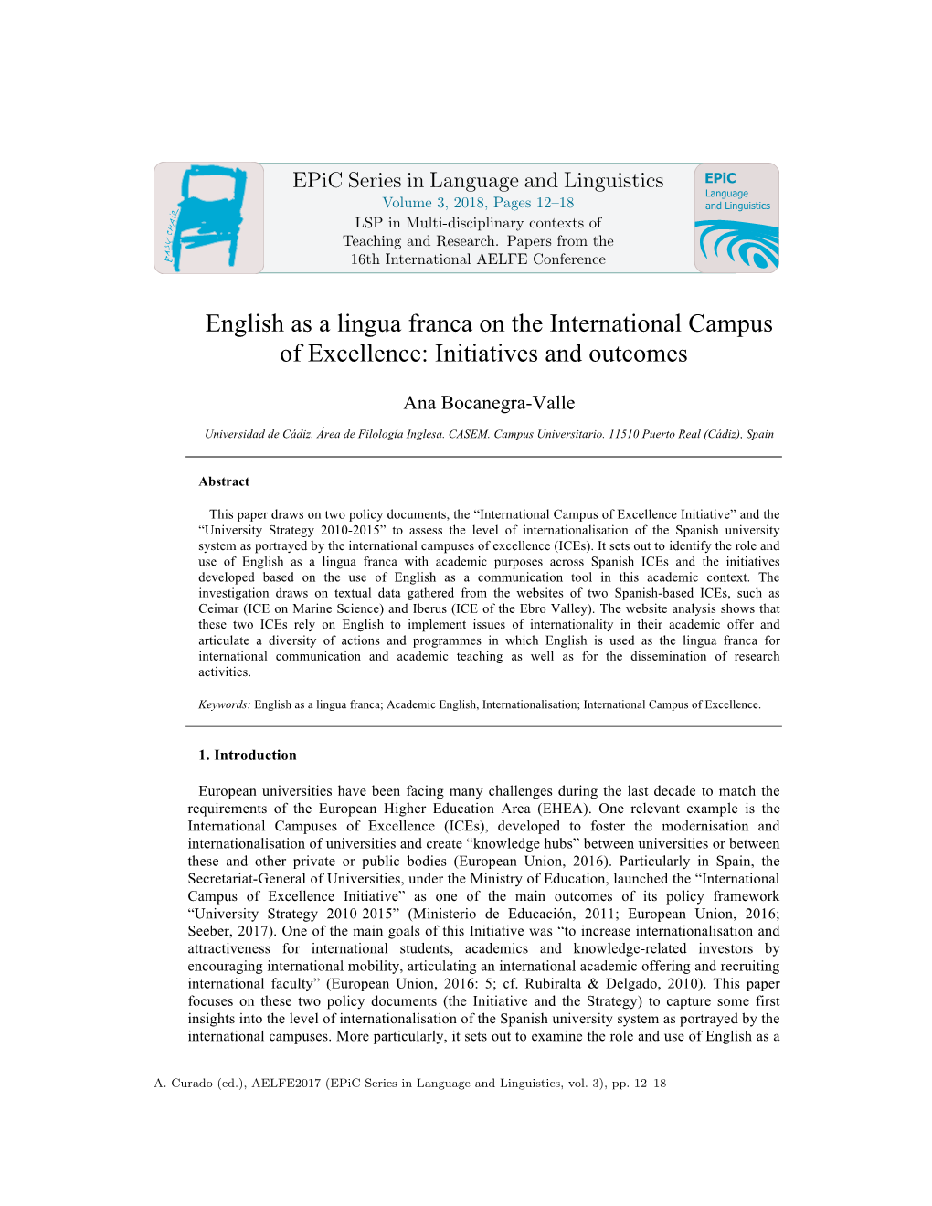 English As a Lingua Franca on the International Campus of Excellence: Initiatives and Outcomes