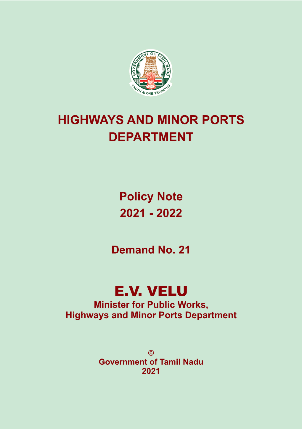 Highways and Minor Ports Department Policy Note 2021-22