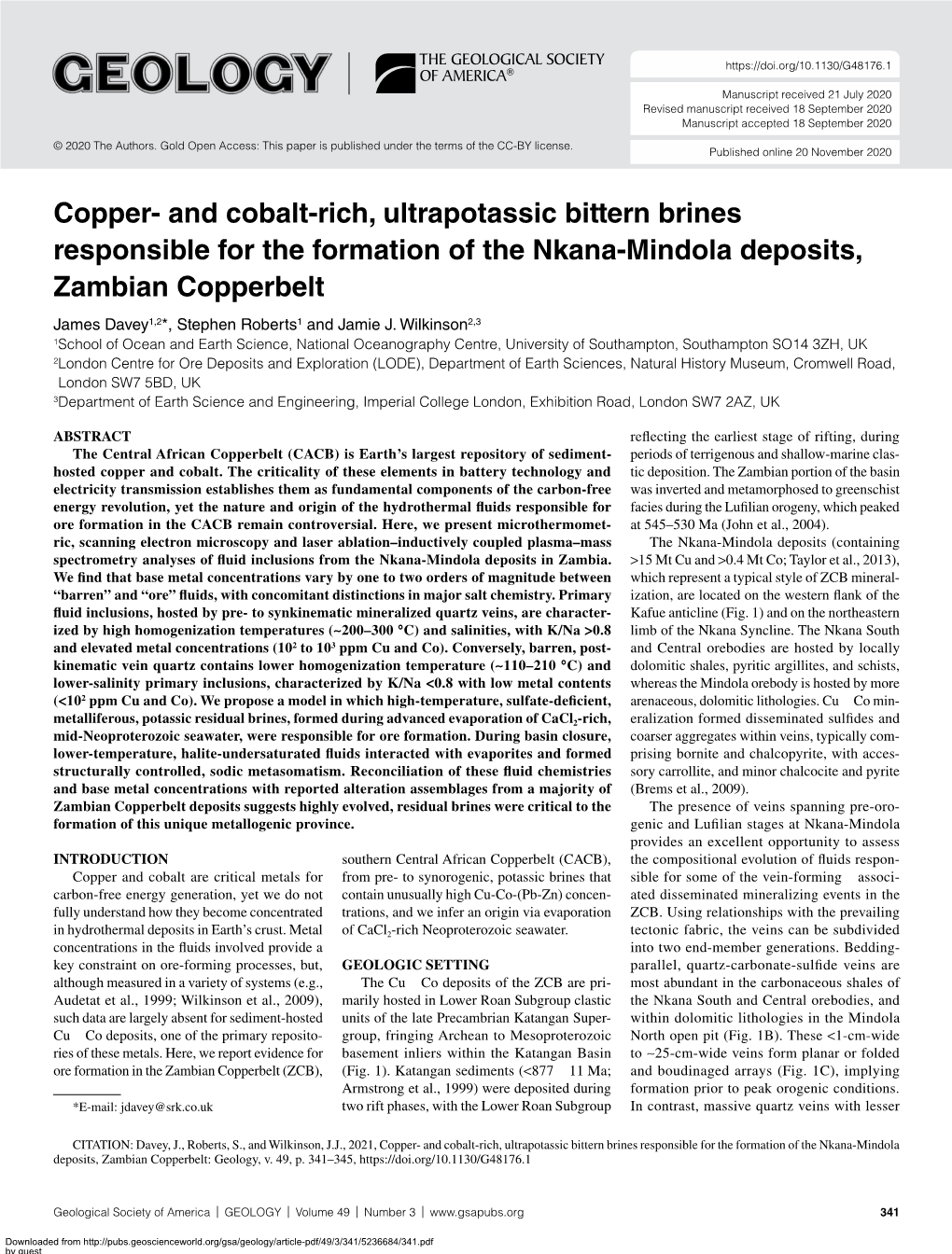 Copper- and Cobalt-Rich, Ultrapotassic Bittern Brines Responsible for The