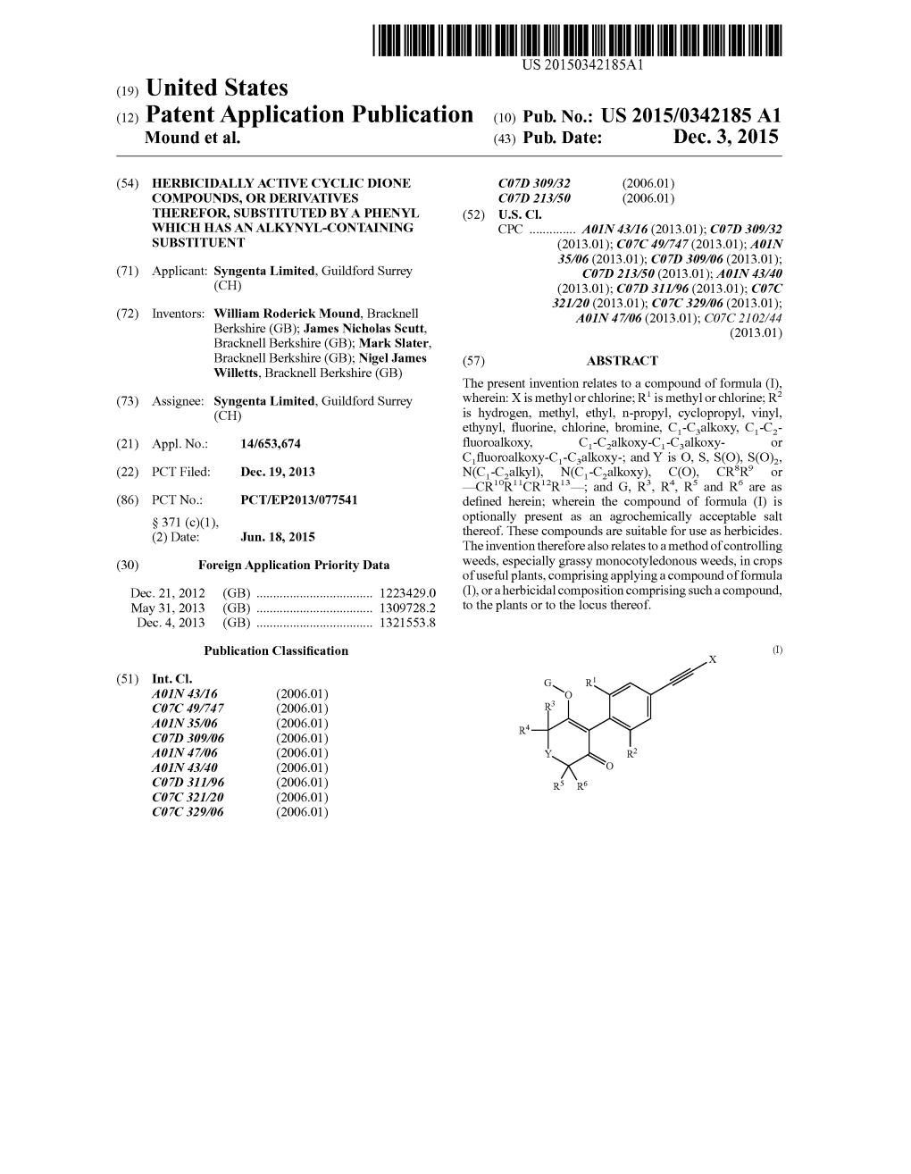 (12) Patent Application Publication (10) Pub. No.: US 2015/0342185 A1 Mound Et Al