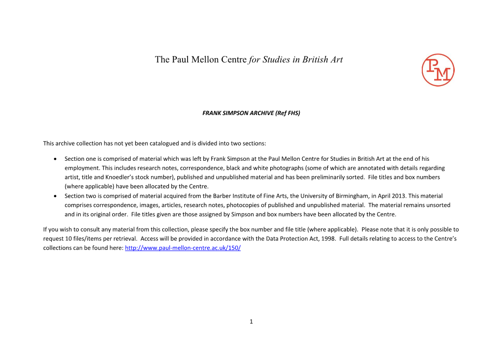 The Paul Mellon Centre for Studies in British Art